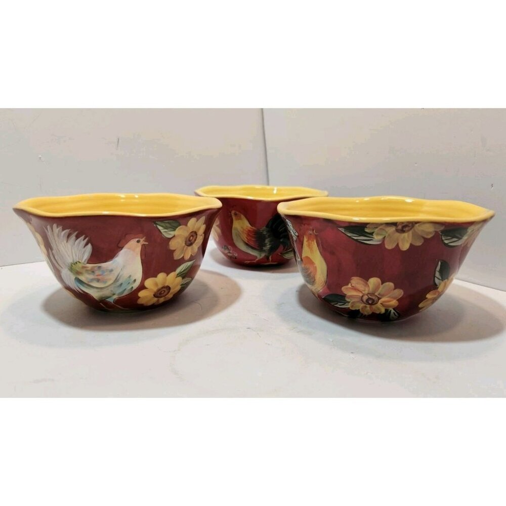 Susan Winget Rooster And Sunflower Cereal Soup Bowls Set of 4 Cracker Barrel